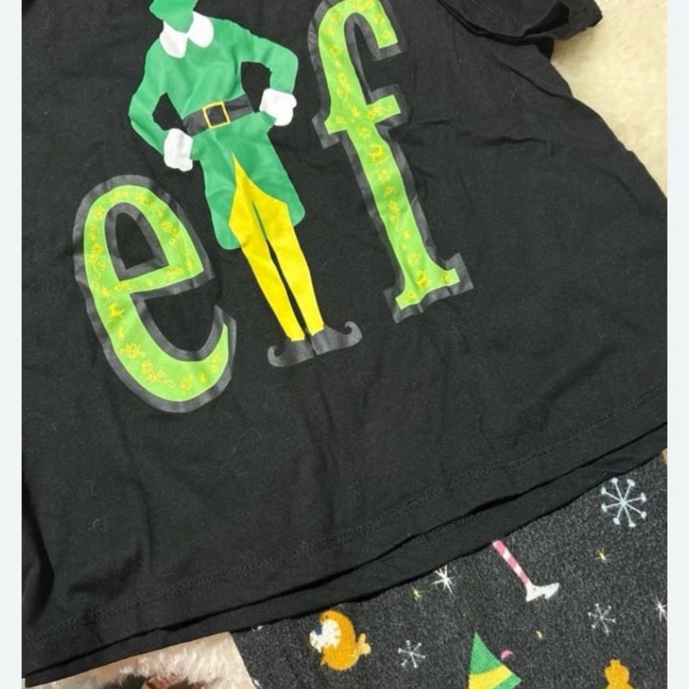 ELF CHRISTMAS pajamas SET Crop Tee & hair scrunchie - pj pants super soft black